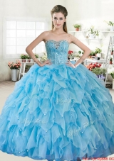Cheap Ball Gown Sweetheart Organza Quinceanera Dress with Beading and Ruffles