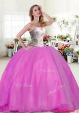 Cheap Beaded Big Puffy Hot Pink Quinceanera Dress for Spring
