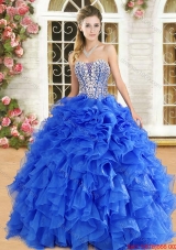 Classical Organza Beaded and Ruffled Quinceanera Gown in Royal Blue