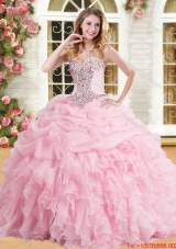 Exclusive Organza Pink Sweet 15 Dress with Pick Ups and Ruffles
