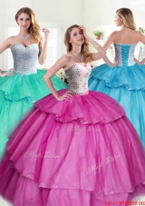 Luxurious Beaded Bodice and Ruffled Layers Quinceanera Dress in Fuchsia