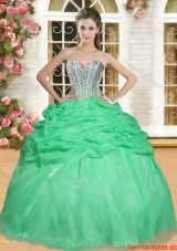 Pretty Visible Boning Spring Green Quinceanera Dress with Beaded Bodice