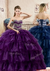 Romantic Beaded and Ruffled Layers Organza Quinceanera Dress in Purple