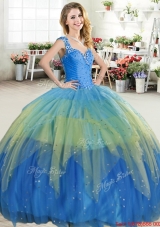 Unique Beaded and Ruffled Layers Tulle Quinceanera Dress with Zipper Up