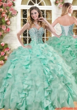 Lovely Big Puffy Apple Green Quinceanera Gown with Beading and Ruffles