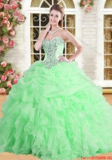 Spring Elegant Applique and Ruffled Spring Green Quinceanera Dress in Organza