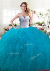 Fashionable Teal Ball Gown Quinceanera Dress with Beading and Ruffles