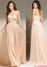 New Style Chiffon Empire Peach Evening Dress with Belt