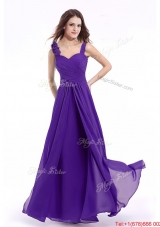 Luxurious Hand Made Flowers Straps Evening Dress in Purple