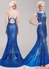 New Style Square Royal Blue Evening Dress with Sequines and Appliques