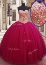 Wonderful Ball Gown Beaded Bodice Tulle Sweet 16 Dress in Fuchsia