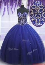 2017 Beautiful Beaded Bodice Royal Blue Sweet 15 Dress in Tulle