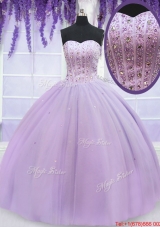 Gorgeous Visible Boning Beaded Bodice Lavender Quinceanera Dress in Organza