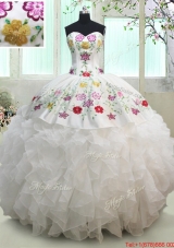 Hot Sale Organza and Taffeta White Quinceanera Dress with Embroidery and Ruffles