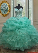 Lovely Big Puffy Beaded and Bubble Quinceanera Dress in Turquoise