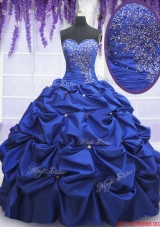 New Style Beaded and Bubble Taffeta Quinceanera Dress in Royal Blue