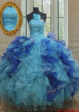 Best Selling Feather Beaded Ruffled Two Tone Quinceanera Dress in Organza