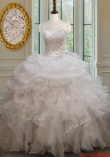 Cheap Beaded Ruffled and Bubble White Quinceanera Dress in Organza