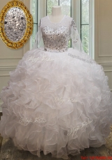Pretty See Through Scoop Long Sleeves Quinceanera Dress with Brush Train