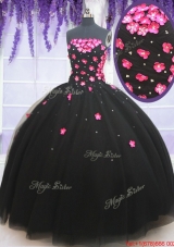 Wonderful Applique Decorated Bodice and Beaded Quinceanera Dress in Black