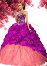 Latest Taffeta Brush Train Quinceanera Dress with Beading and Pick Ups