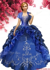 Perfect Royal Blue Sweet 16 Dress with Pick Ups and Embroidery