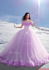 Popular Off the Shoulder Hand Made Flowers Sweet 16 Dresses in Lilac