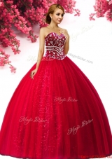 Popular Red Tulle Big Puffy Quinceanera Dress with Beading