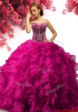 Romantic Beaded and Ruffled Organza Quinceanera Dress in Fuchsia