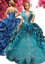 Discount Embroideried and Pick Ups Taffeta Quinceanera Dress in Teal