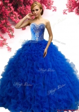 Elegant Royal Blue Tulle Sweet 16 Dress with Ruffles and Beading