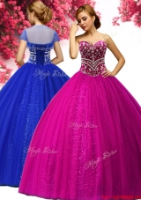 Hot Sale Beaded Fuchsia Sweet 16 Gown in Tulle