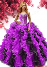 Latest Beaded and Ruffled Two Tone Quinceanera Dress in Organza