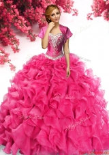 Luxurious Applique and Ruffled Organza Quinceanera Dress in Hot Pink