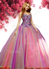Most Popular Beaded Bodice Rainbow Quinceanera Dress in Tulle