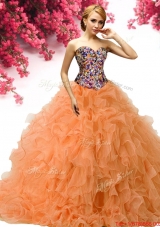 New Style Beaded and Ruffled Orange Quinceanera Dress in Organza