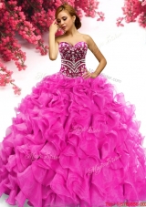Perfect Beaded and Ruffled Quinceanera Dress in Hot Pink