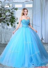 Beautiful Applique Decorated Bust Baby Blue Quinceanera Gown in Organza