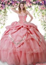 Beautiful Organza Beaded and Bubble Watermelon Red Quinceanera Dress