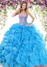 Best Selling Ruffled and Beaded Baby Blue Quinceanera Dress in Organza