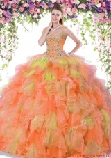 Elegant Ball Gown Ruffled and Beaded Two Tone Quinceanera Dress in Organza