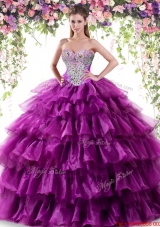 Exquisite Ruffled Layers Dark Purple Quinceanera Dress with Beading