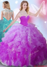 Exquisite See Through High Neck Beaded and Ruffled Quinceanera Gown