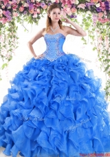 New Style Puffy Skirt Ruffled and Beaded Quinceanera Dress with Brush Train