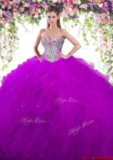 Popular Ruffled and Beaded Quinceanera Gown in Eggplant Purple