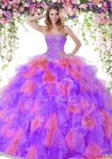 Pretty Ruffled and Beaded Two Tone Quinceanera Dress in Organza