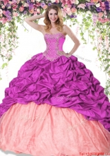 Romantic Beaded Brush Train Taffeta Quinceanera Dress in Two Tone