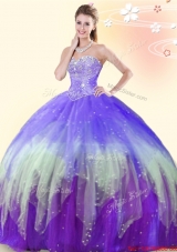 Simple Gradient Color Tulle Quinceanera Dress with Beading