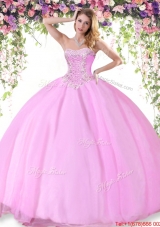 Summer Latest Beaded Tulle Quinceanera Dress in Rose Pink