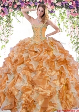 Wonderful Organza Beaded and Ruffled Quinceanera Dress in Two Tone